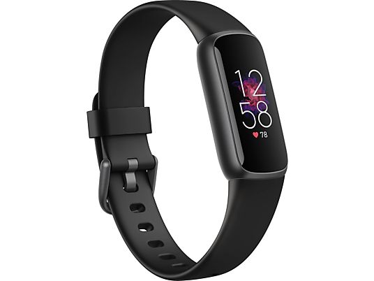 FITBIT Luxe - Fitness tracker (S: 140-180 mm / L: 180-220 mm, Silicone, Nero/Acciaio inossidabile grafite)