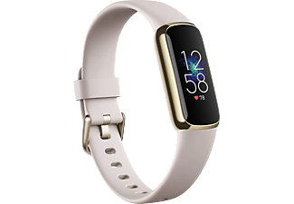 FITBIT Luxe - Bracelet d'activité (S: 140-180 mm / L: 180-220 mm, Silicone, Blanc lunaire/Acier inoxydable or pâle)