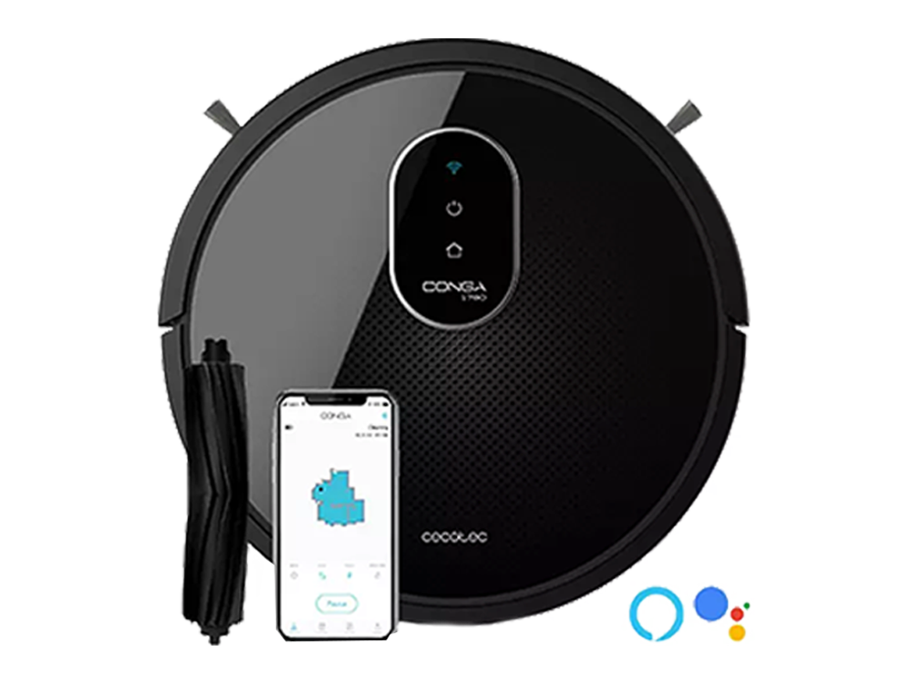 Robot aspirador - Cecotec Conga 1790 Vital, Mapeo y App, 160 min, 64 dB, Barre y friega, 3 Modos, WiFi, Negro