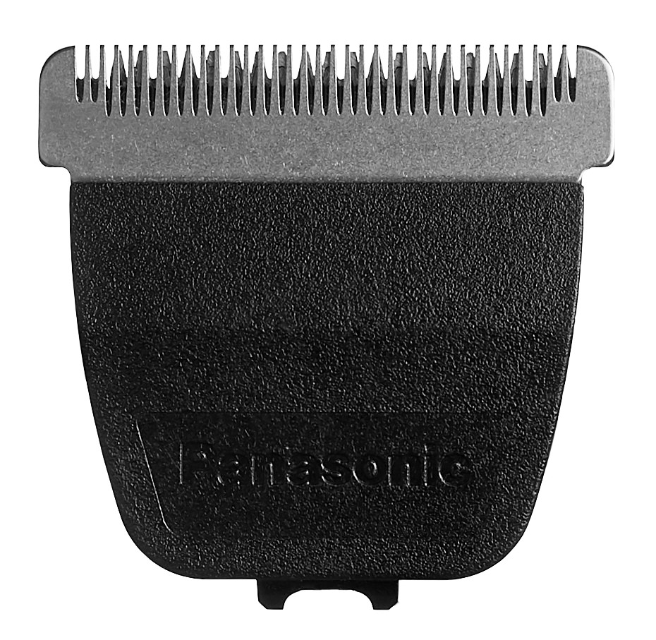 Schwarze Panasonic Haarschneidemaschine. Es hat silberne Zähne.