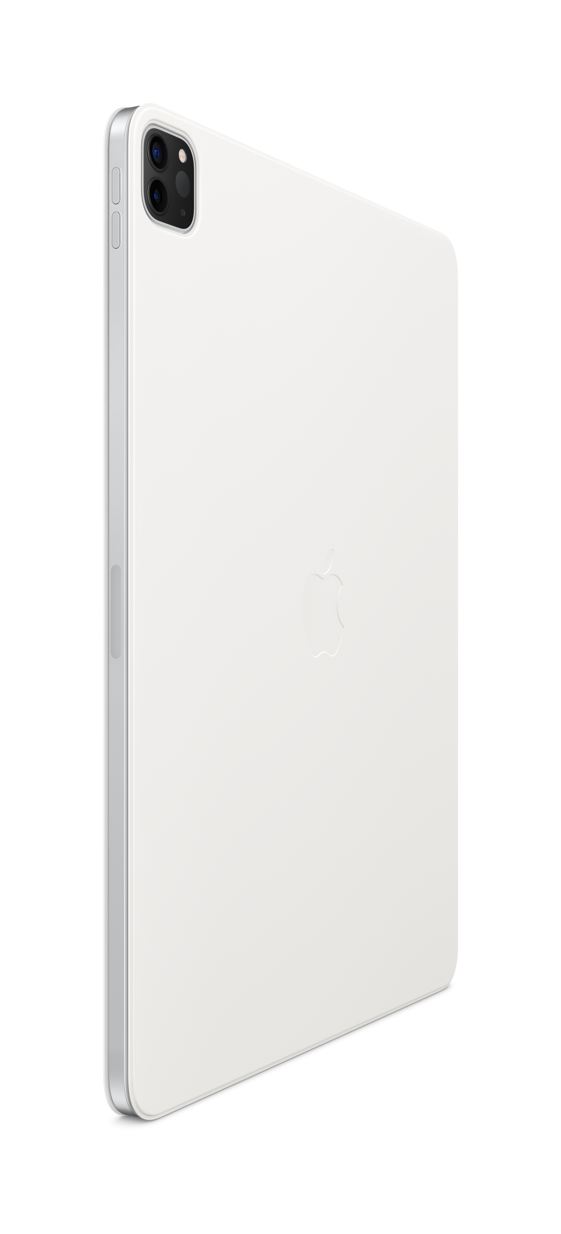 iPad Pro blanco de Apple, con borde plateado y logotipo de Apple en la parte posterior.