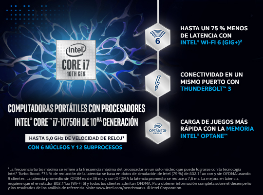Anuncio Intel Core i7, procesadores para portátiles, fondo azul, texto blanco.