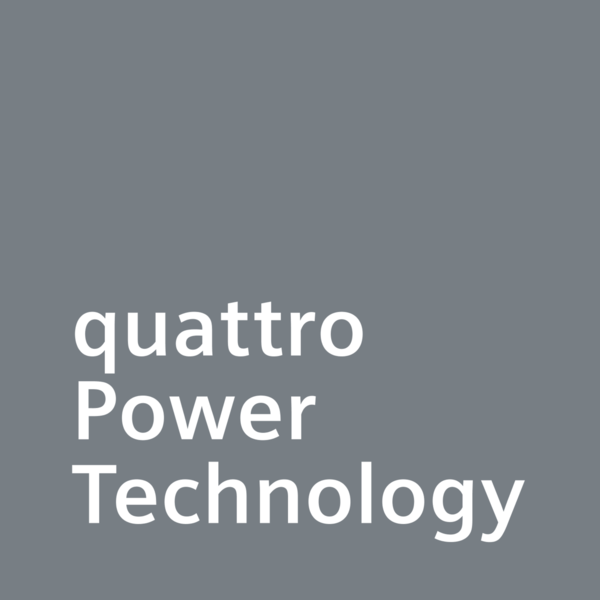 Grauer Hintergrund mit weißem Text: quattro Power Technology.