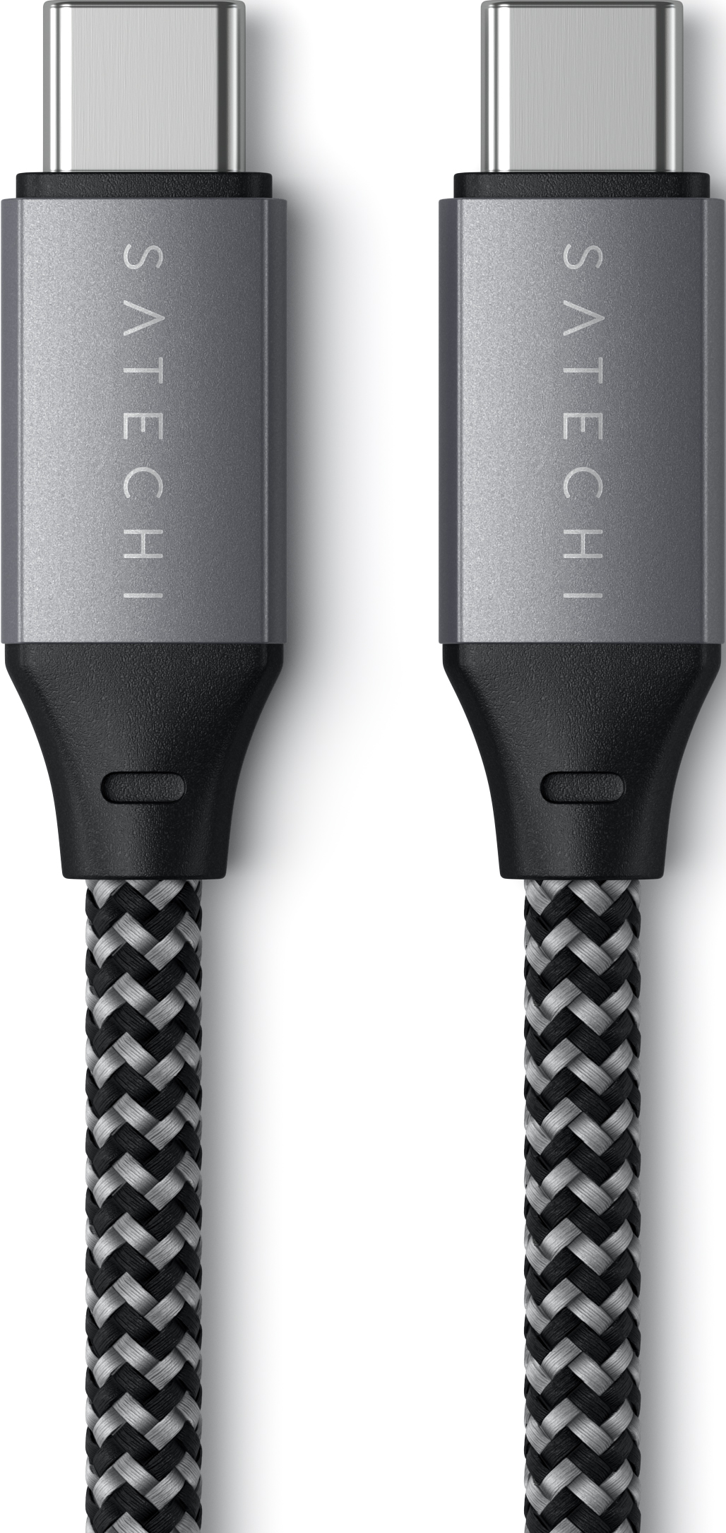 Zwei silberne Satechi USB-C-Kabel mit schwarz-grauem geflochtenem Design.