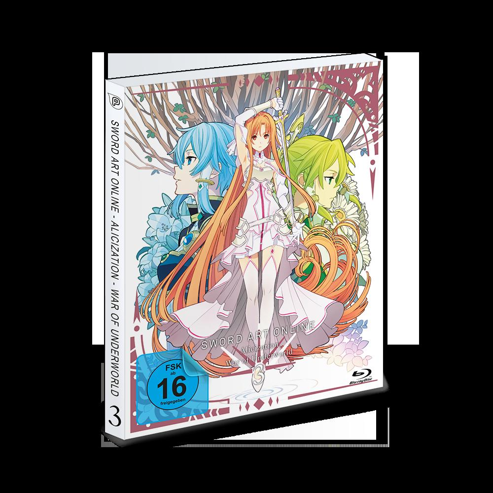 Blu-ray-Hülle von 'Sword Art Online: Alicization - War of Underworld 3' mit Anime-Charakteren.