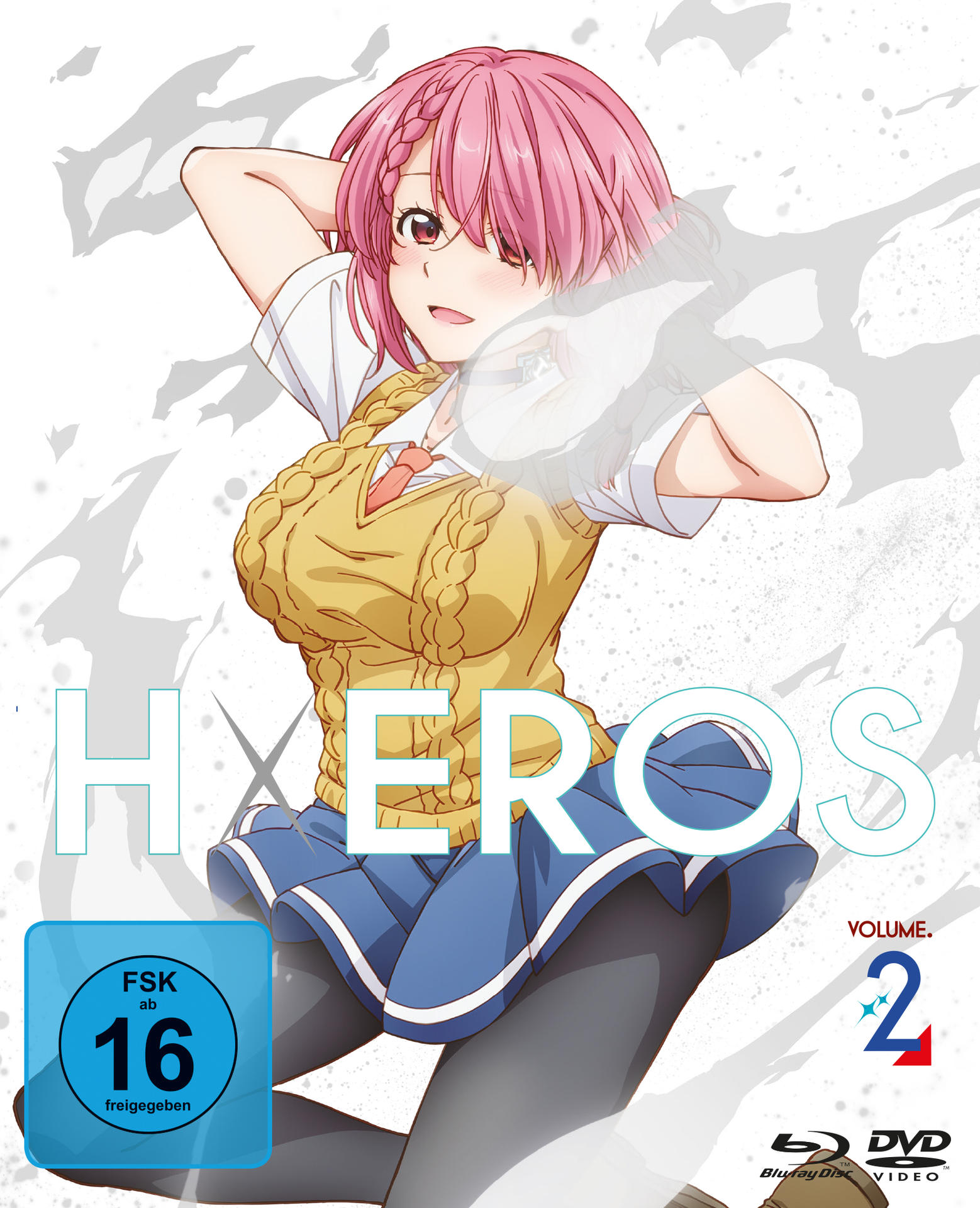 Anime-DVD-Cover mit einer Frau mit rosa Haaren, dem Titel 'Heros' und der Nummer '2'.