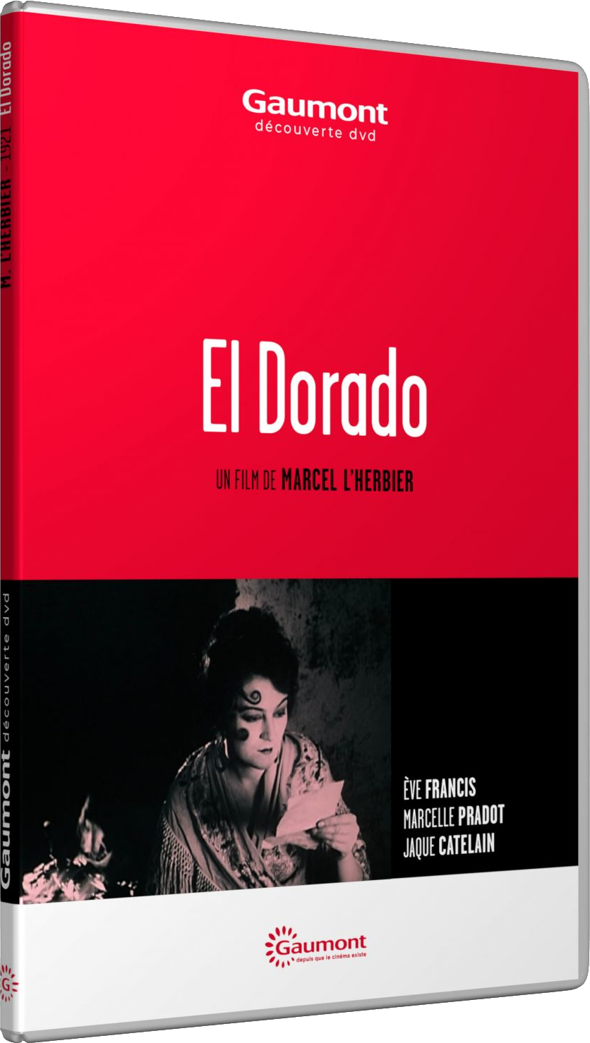 DVD-hoes, El Dorado-film. Vrouw houdt papier vast in zwart-wit.