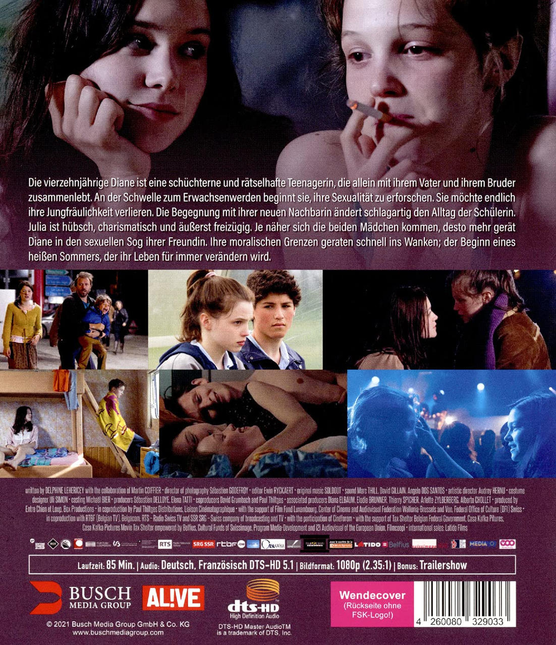 Filmposter mit zwei Mädchen, eines raucht. Andere Szenen sind unten sichtbar, mit Text auf Deutsch.