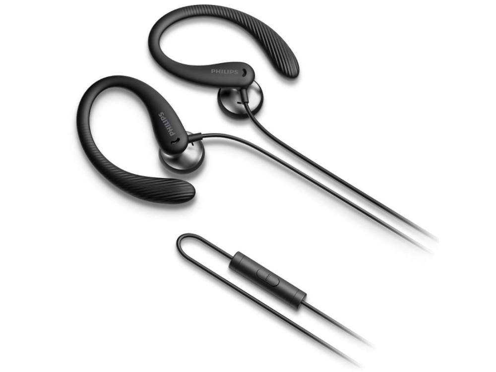 Auriculares deportivos - Philips TAA1105BK/00, De botón, Con cable, Micrófono, IPX2, Negro