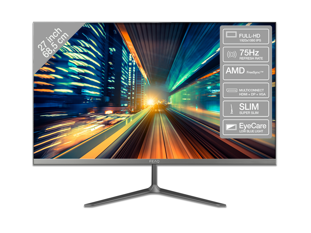 Un monitor de computadora plateado con texto y gráficos, que muestra las dimensiones y especificaciones. Fondo blanco y negro.