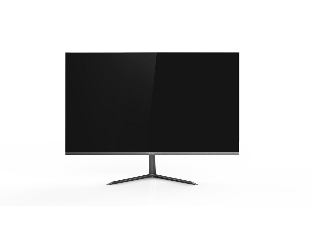Monitor AOC negro sobre un soporte, fondo blanco.