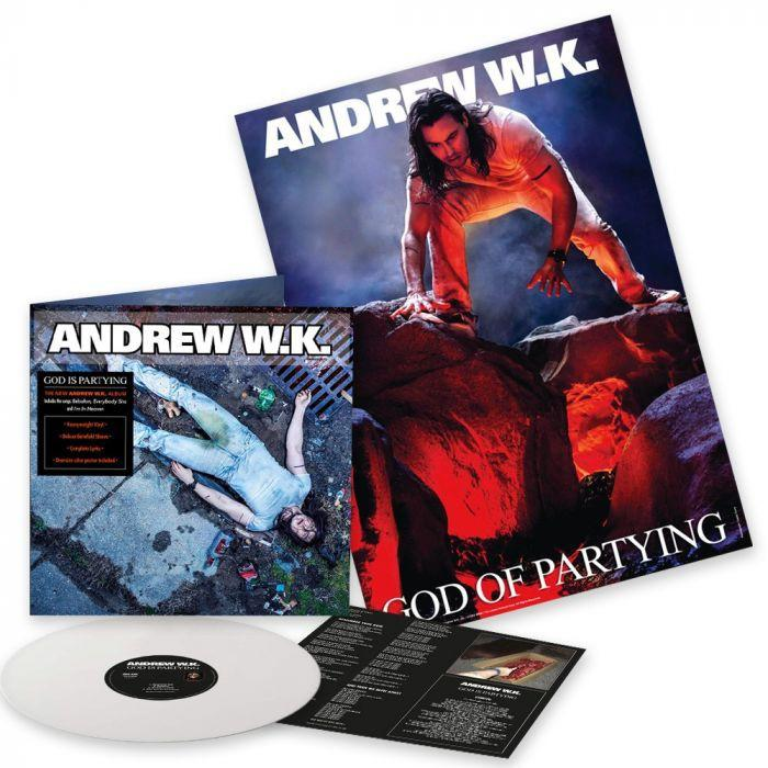 Albumcover mit Andrew W.K., Albumcover und einer Schallplatte.