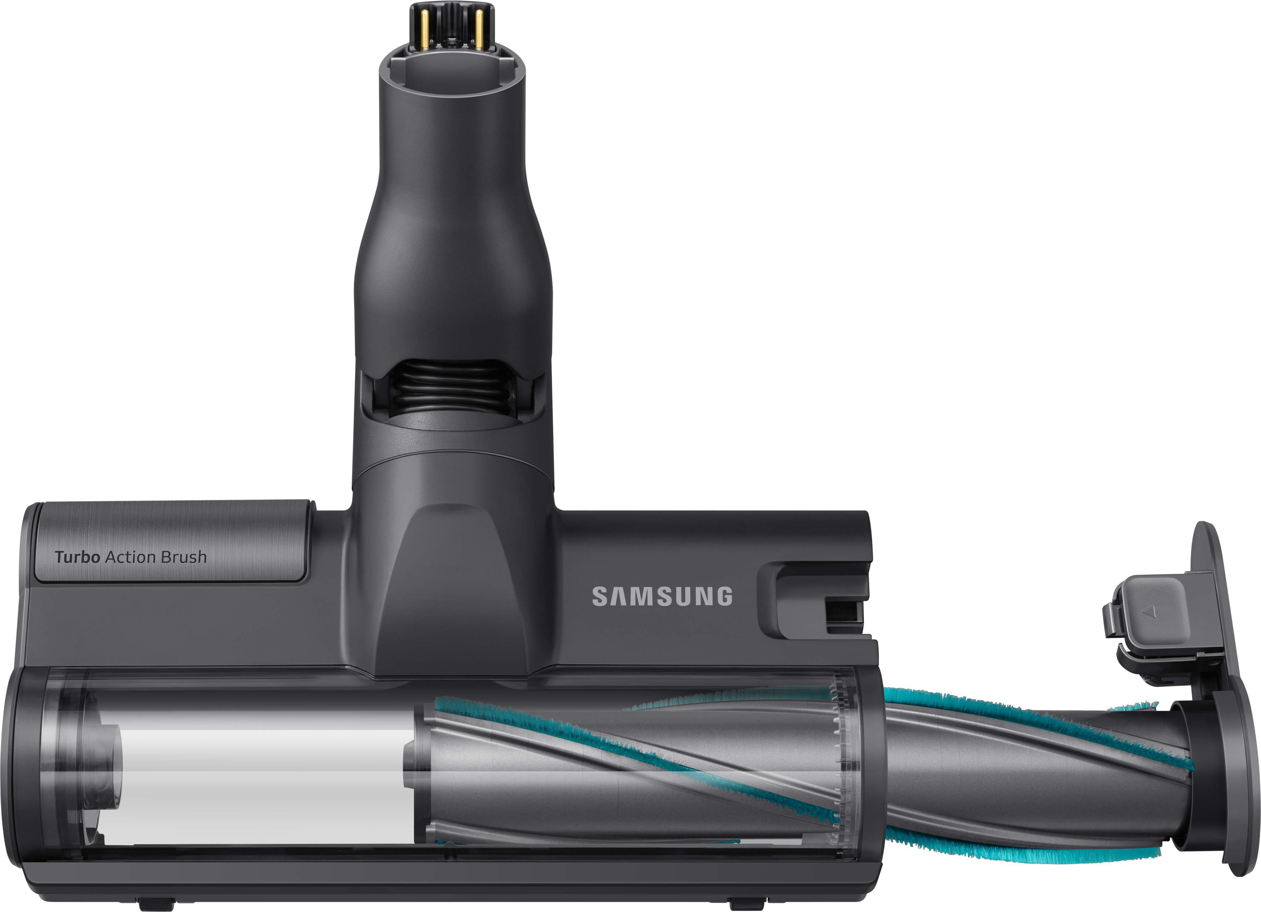 Schwarze und graue Samsung Turbo Action Brush, die die Bürstenrolle und interne Komponenten zeigt.
