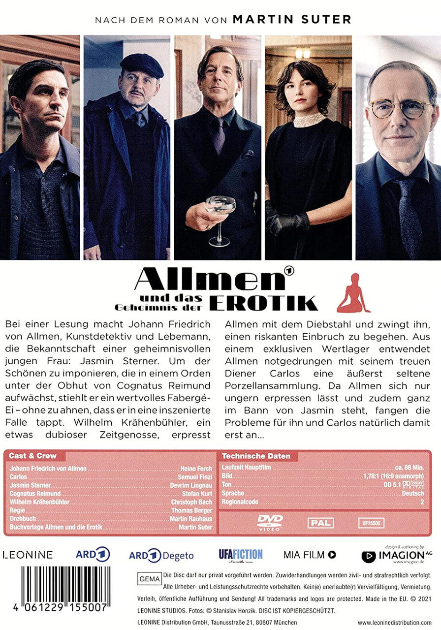DVD-Cover mit Details zu Cast und Crew, Text auf Deutsch und Bildern von Schauspielern.