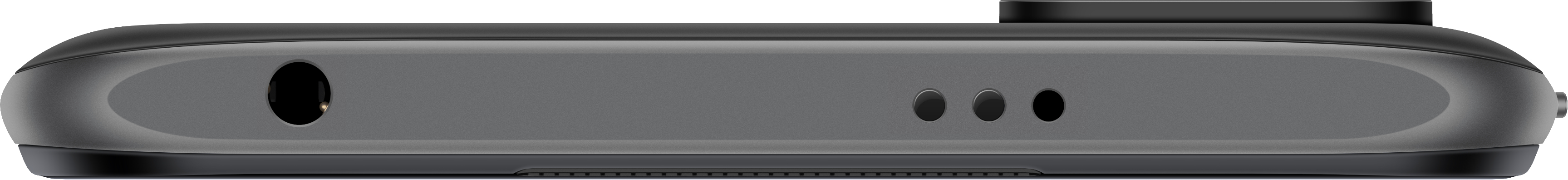 Unteransicht eines dunkelgrauen Smartphones mit Kopfhöreranschluss, Mikrofonen und Ladeanschluss.