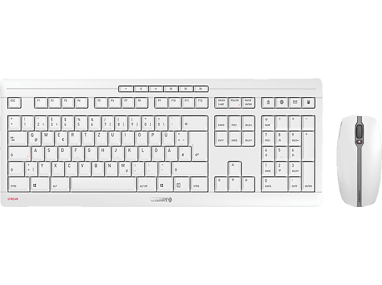 CHERRY STREAM DESKTOP, Tastatur & | MediaMarkt Set, PC kabellos, Mäuse Weiß/Grau Maus