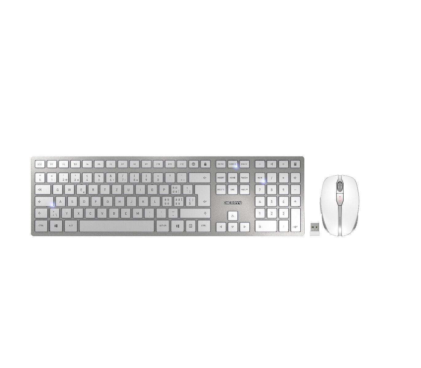 CHERRY DW 9000 SLIM, Tastatur & Maus Set, Standard, Kabellos, Silber/Weiß
