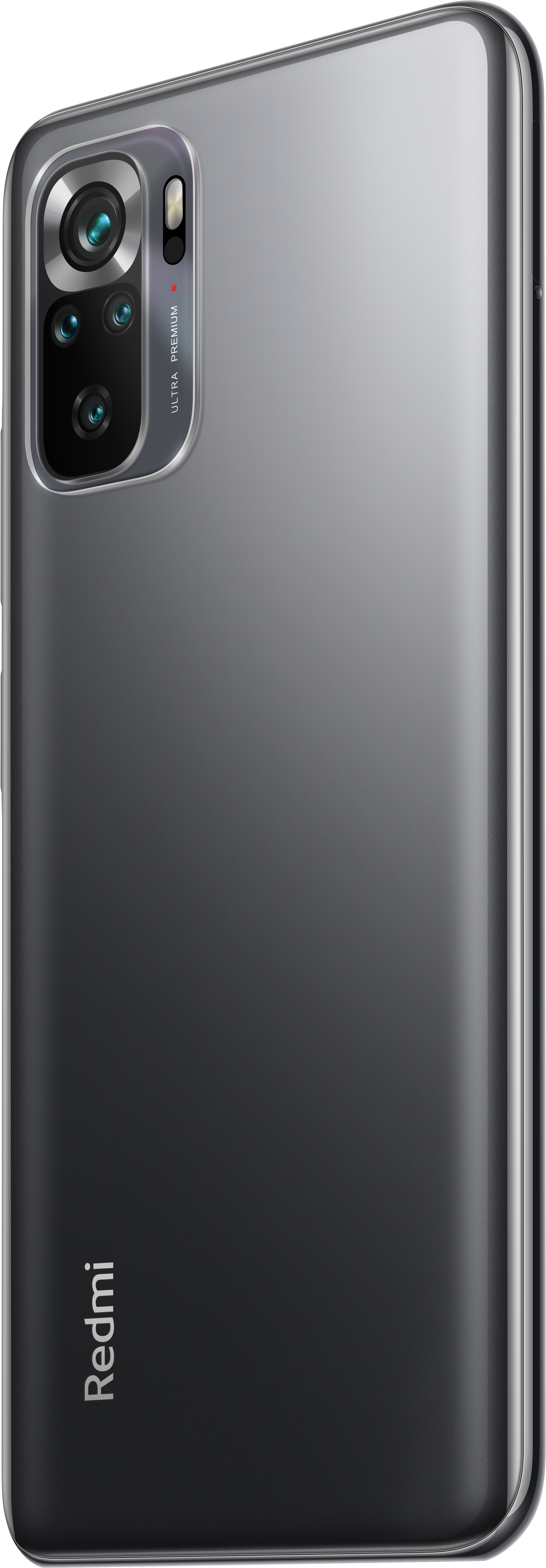 Ein graues Smartphone mit mehreren Kameras und dem Redmi-Logo auf der Rückseite.