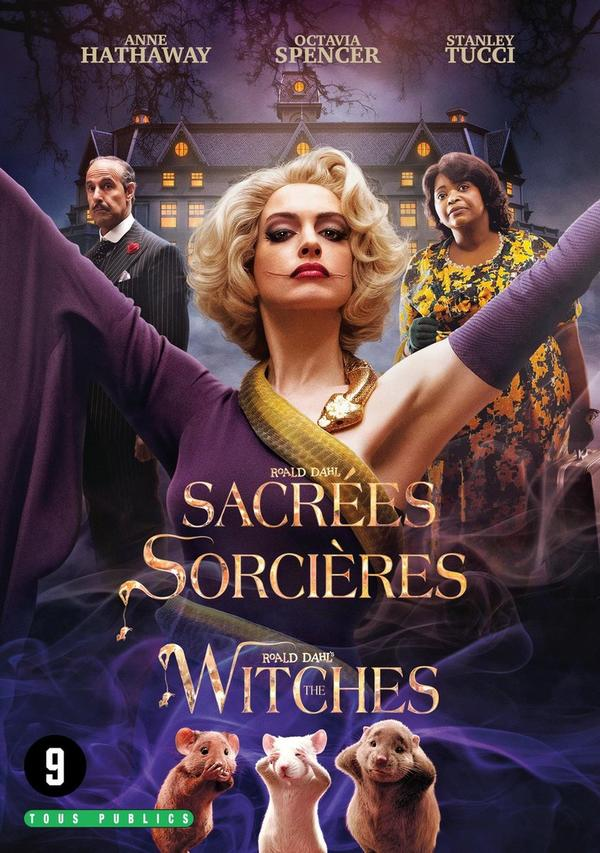 Filmposter: Anne Hathaway, Octavia Spencer, Stanley Tucci. Titel: The Witches, met een slang om de nek van een vrouw.
