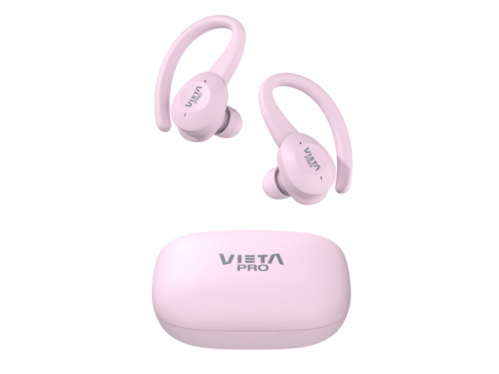 Dos auriculares Vista Pro negros con detalles dorados, sobre fondo blanco.