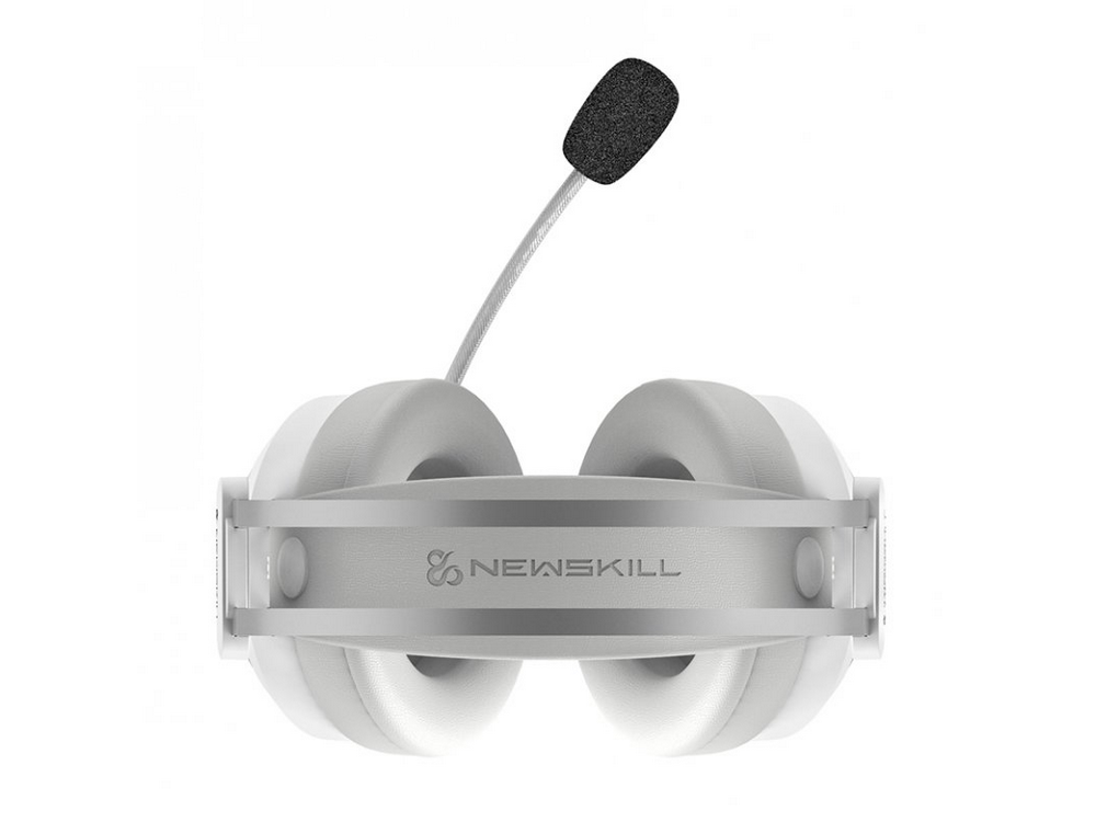 Auriculares gaming Newskill blancos con micrófono, vistos desde arriba.