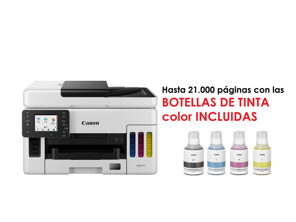 Impresora multifunción - Canon Maxify GX6050, Tinta, 24 ppm, Color y B/N, Escáner, 600 x 1200 ppp, LAN, Blanco