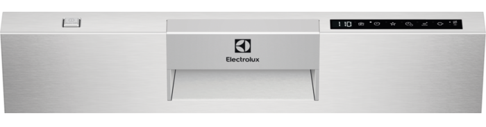 Ezüst páraelszívó vezérlőpanellel és Electrolux logóval.
