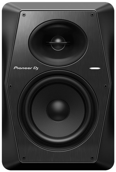 Enceinte Pioneer DJ noire. Deux haut-parleurs, finition noire, logo Pioneer DJ.