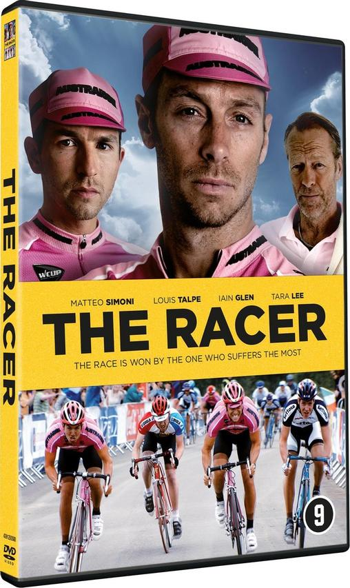 Boîtier DVD avec image de course cycliste et le titre "THE RACER".
