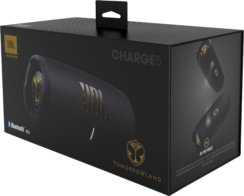 JBL Charge 5 Tomorrowland Edition Bluetooth Lautsprecher, Schwarz, Wasserfest