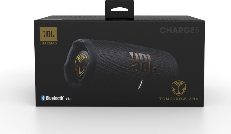 JBL Charge 5 Tomorrowland Edition Bluetooth Lautsprecher, Schwarz, Wasserfest