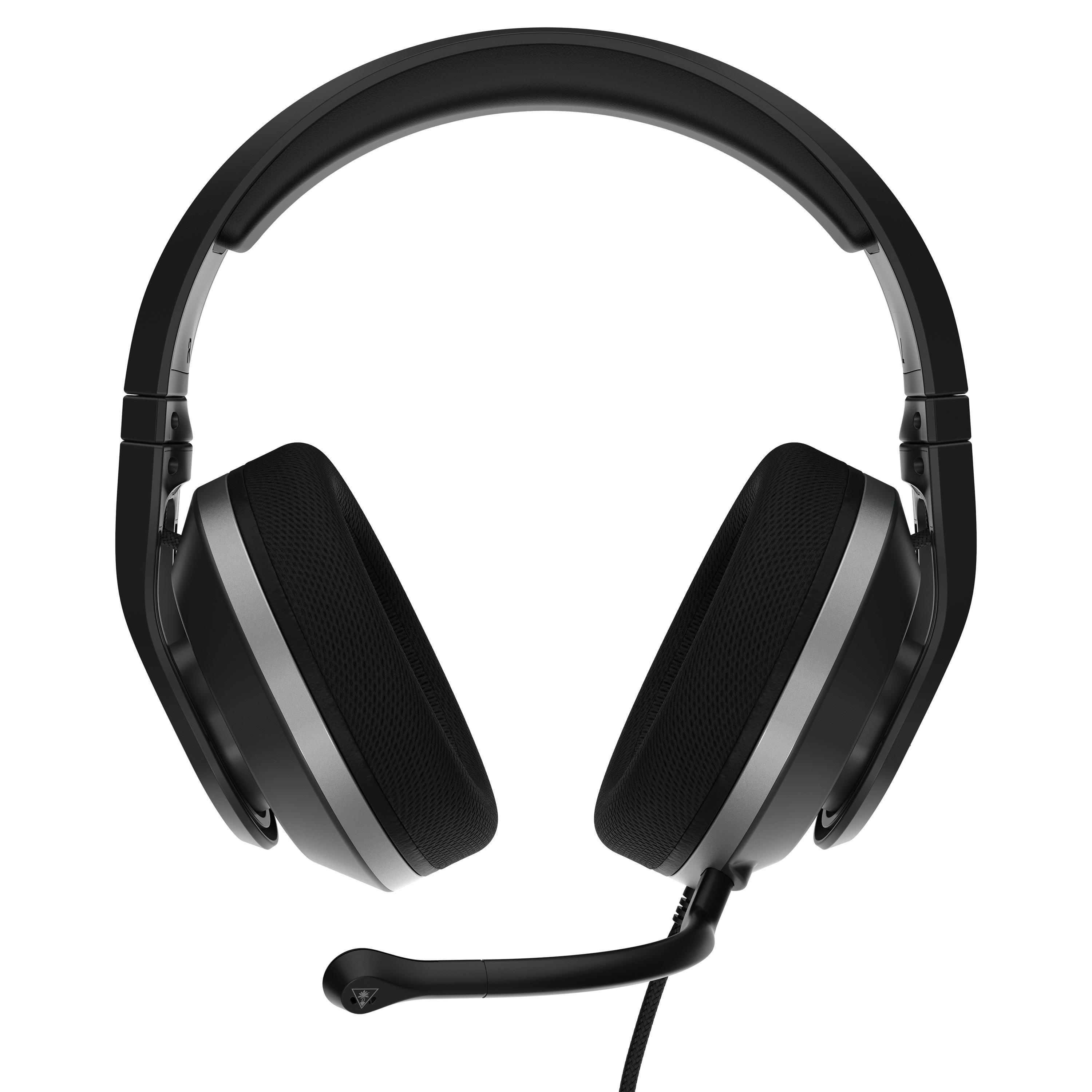 Gaming-Headset in Schwarz, mit einem flexiblen Mikrofon, das nach unten zeigt.