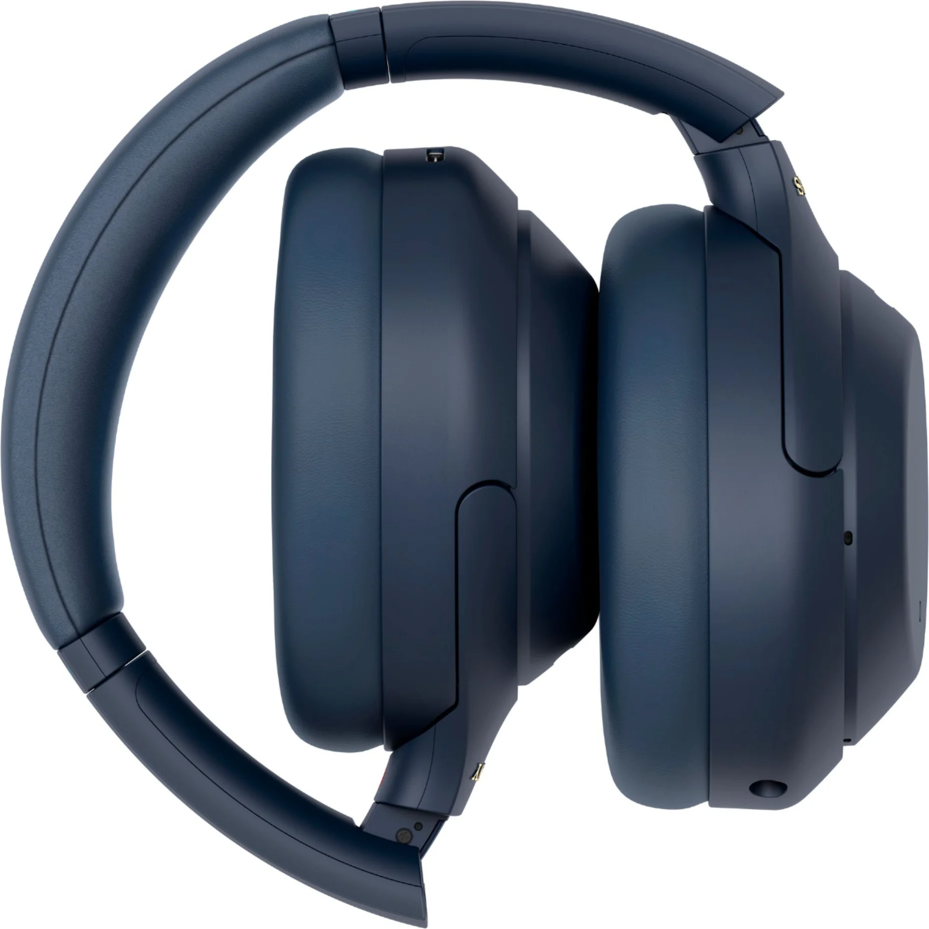 Casque circum-auriculaire bleu foncé, plié.
