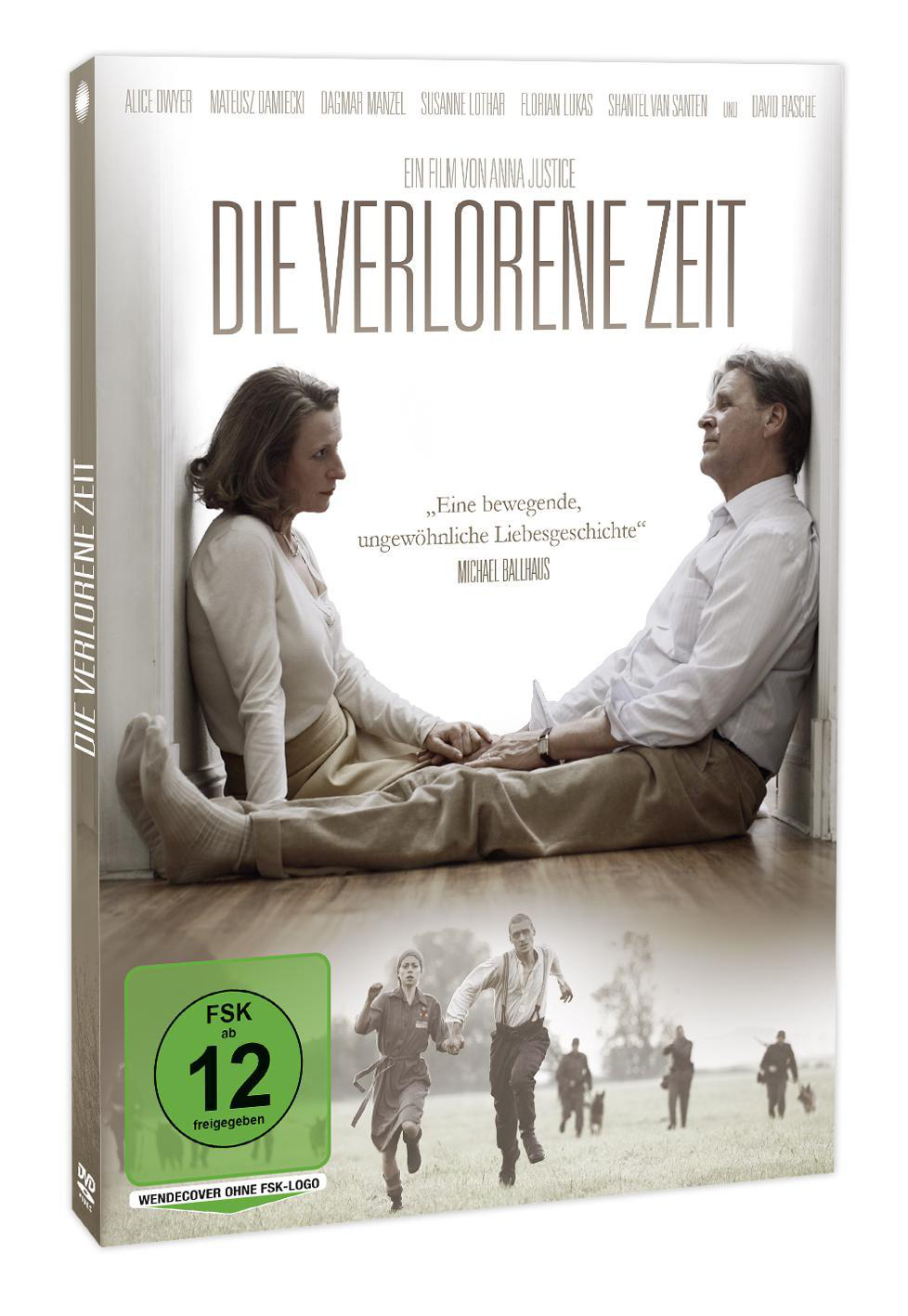 Eine DVD-Box für einen Film. Sie zeigt ein Paar und einige Leute, die im Hintergrund rennen.