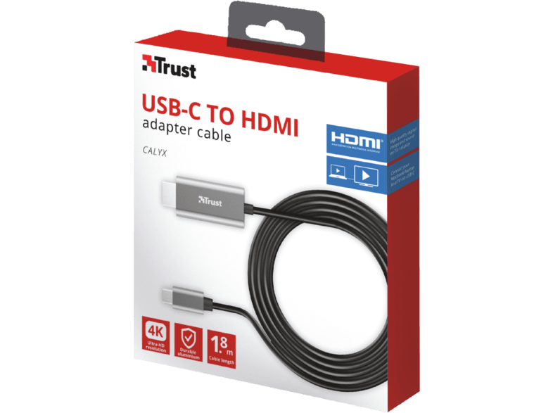 TRUST Calyx USB C HDMI talak t k bel 1 8m 23332