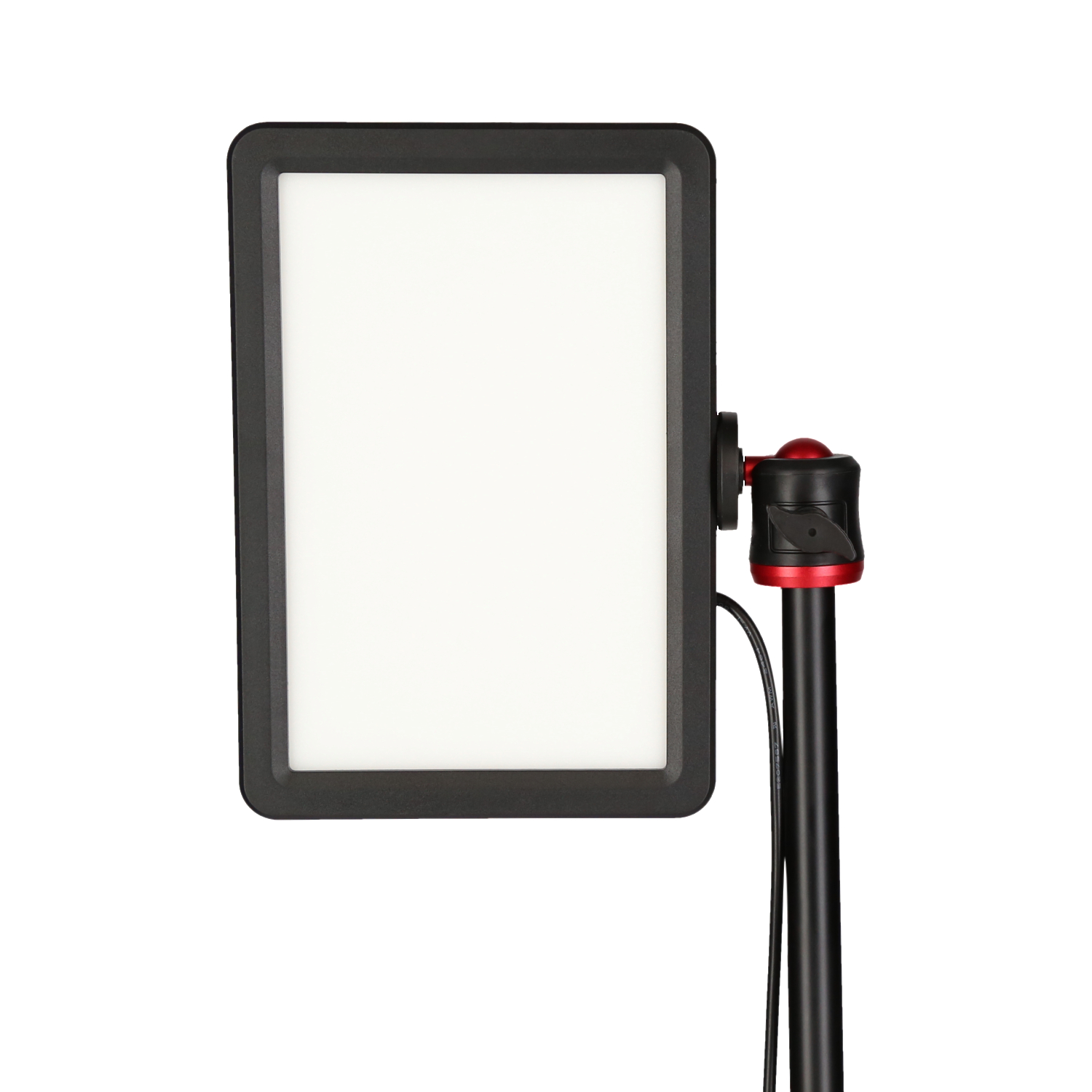 Rechteckiges LED-Lichtpanel mit schwarzem Rahmen und Ständer.
