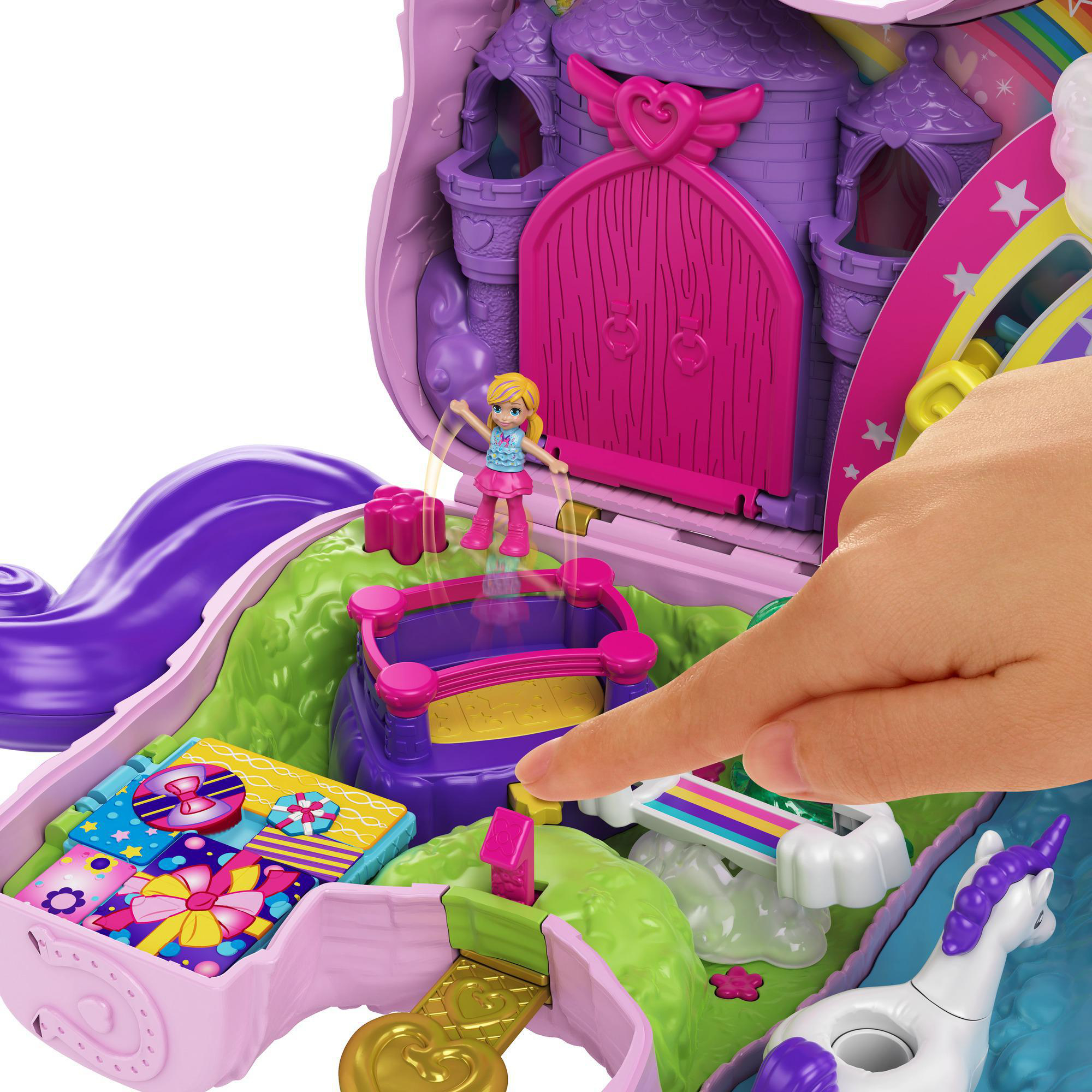 POLLY POCKET Einhorn-Party, Polly und Lila Puppe und 25+ Überraschungen Spielset Mehrfarbig