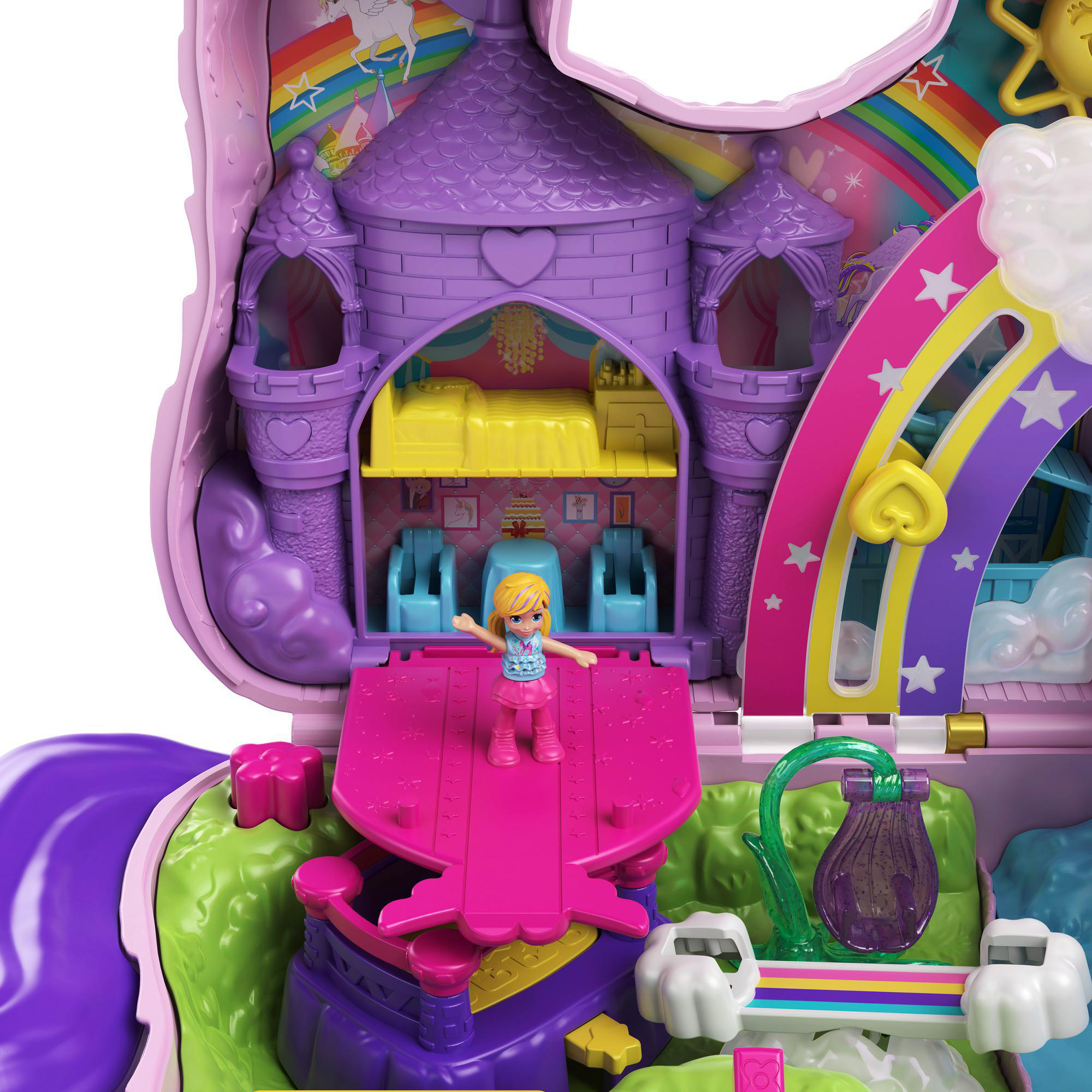 POLLY POCKET Einhorn-Party, Polly und Lila Puppe und 25+ Überraschungen Spielset Mehrfarbig