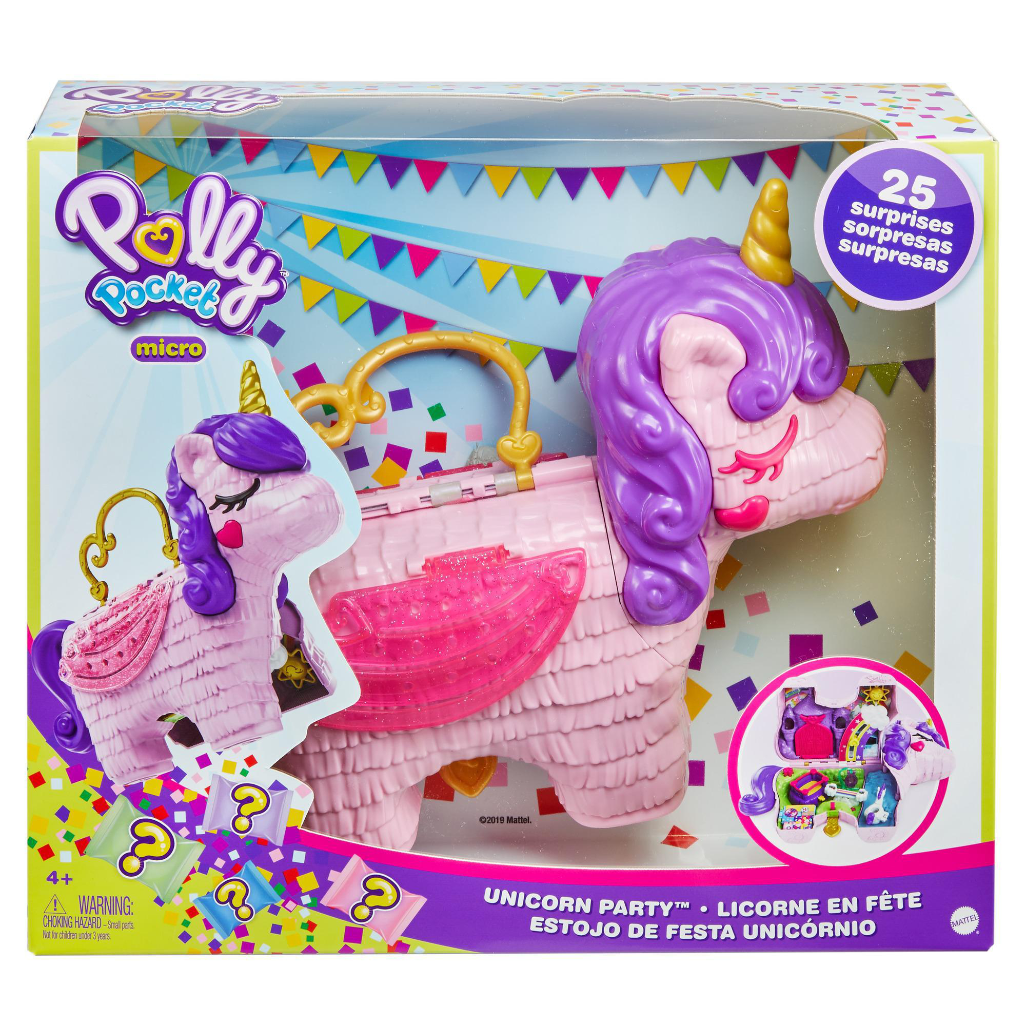 POLLY POCKET Einhorn-Party, Polly und Lila Puppe und 25+ Überraschungen Spielset Mehrfarbig