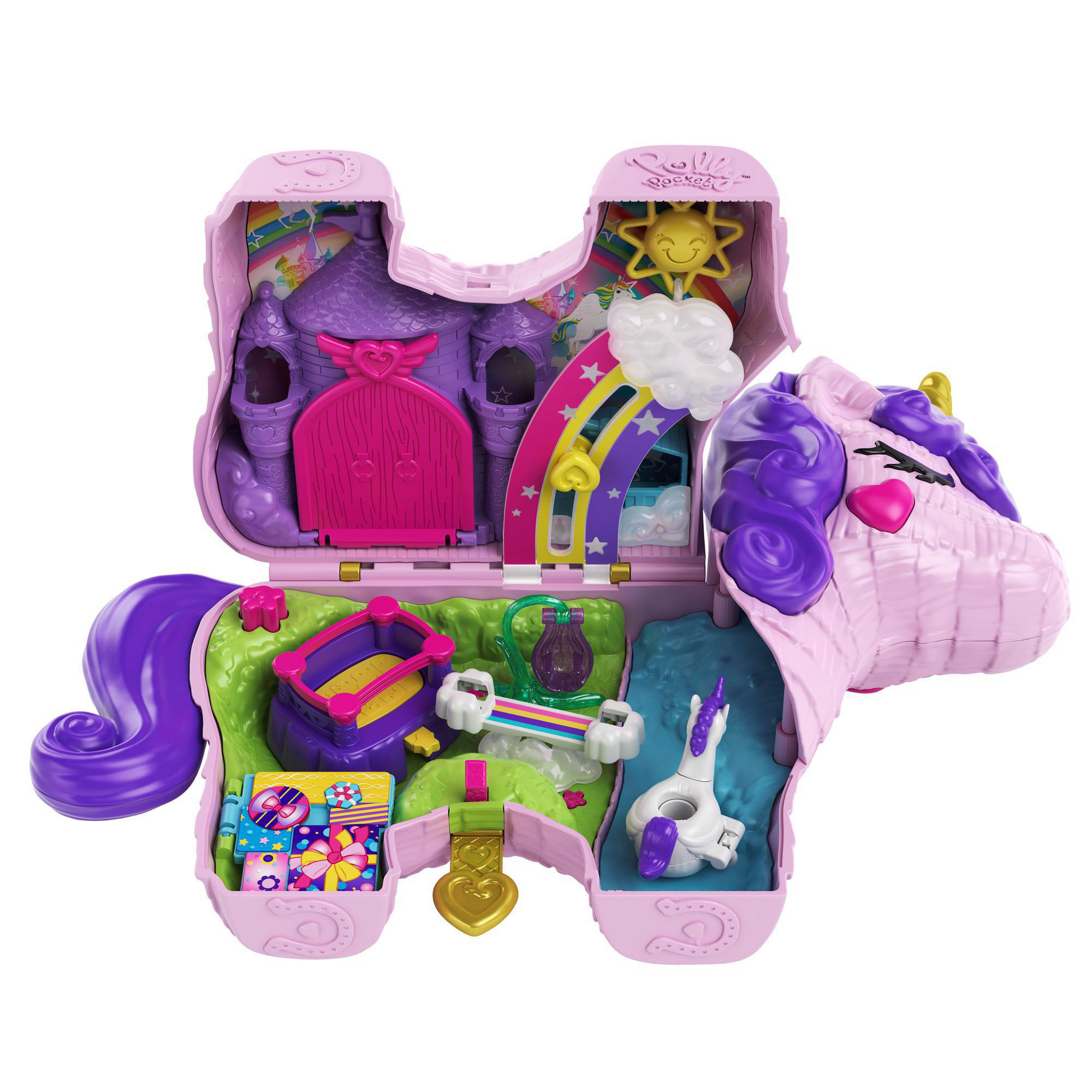 POLLY POCKET Einhorn-Party, Polly und Lila Puppe und 25+ Überraschungen Spielset Mehrfarbig
