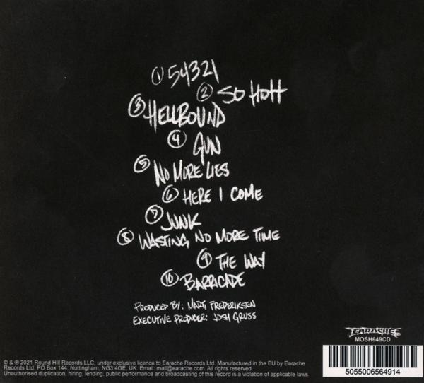 Schwarzes CD-Cover mit weißem handgeschriebenem Text. Enthält Trackliste und Produktionscredits.