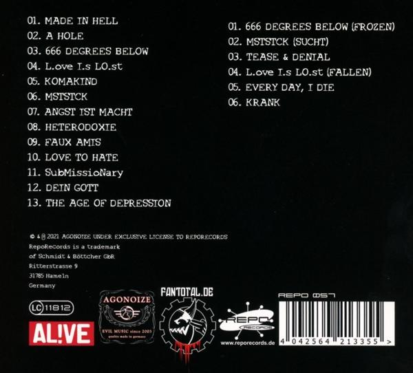 Albumcover mit Titelliste, Logos von Labels und Band.