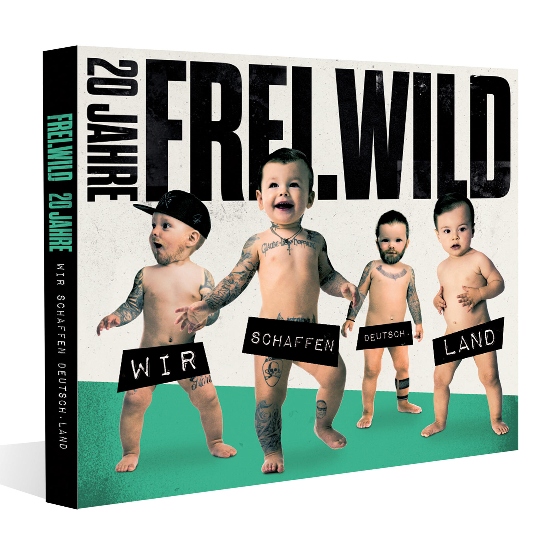 Albumcover mit vier Babys, je mit Tattoos, Bannern und dem Bandnamen.