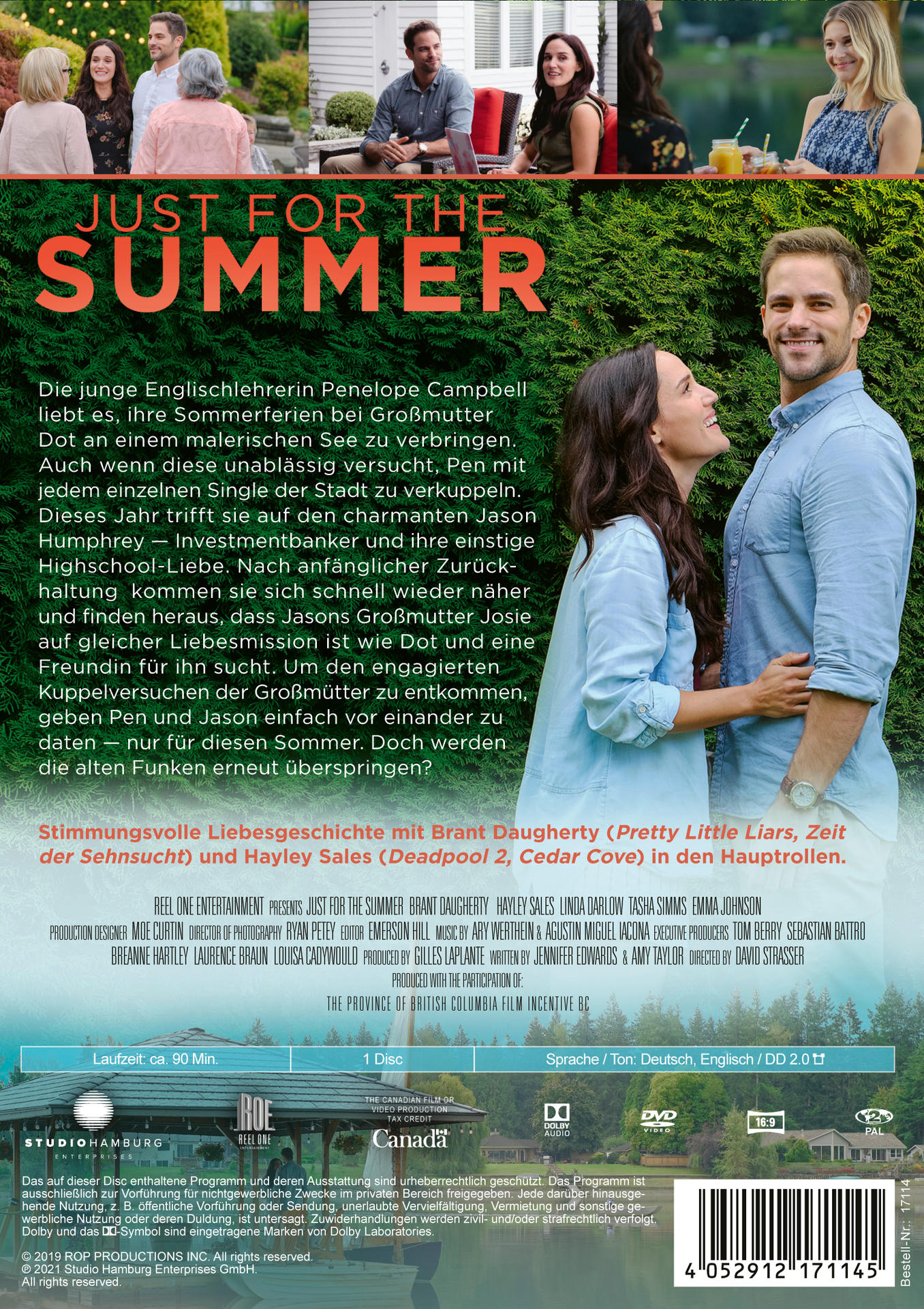 DVD-Cover für 'Just For The Summer'. Paar schaut sich an. Der Hintergrund zeigt einen See.