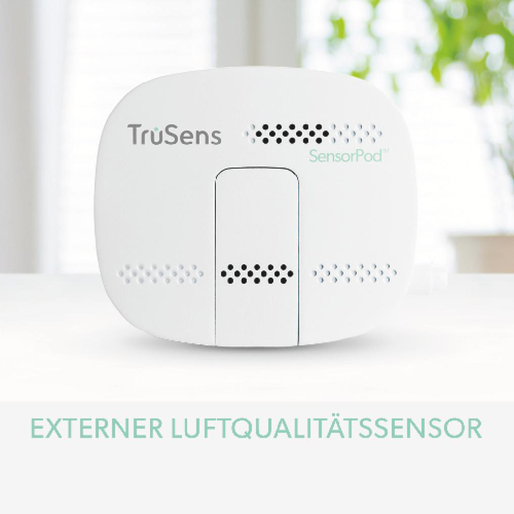 Weißer Luftqualitätssensor mit dem Wort 'TrüSens' und 'SensorPod'.
