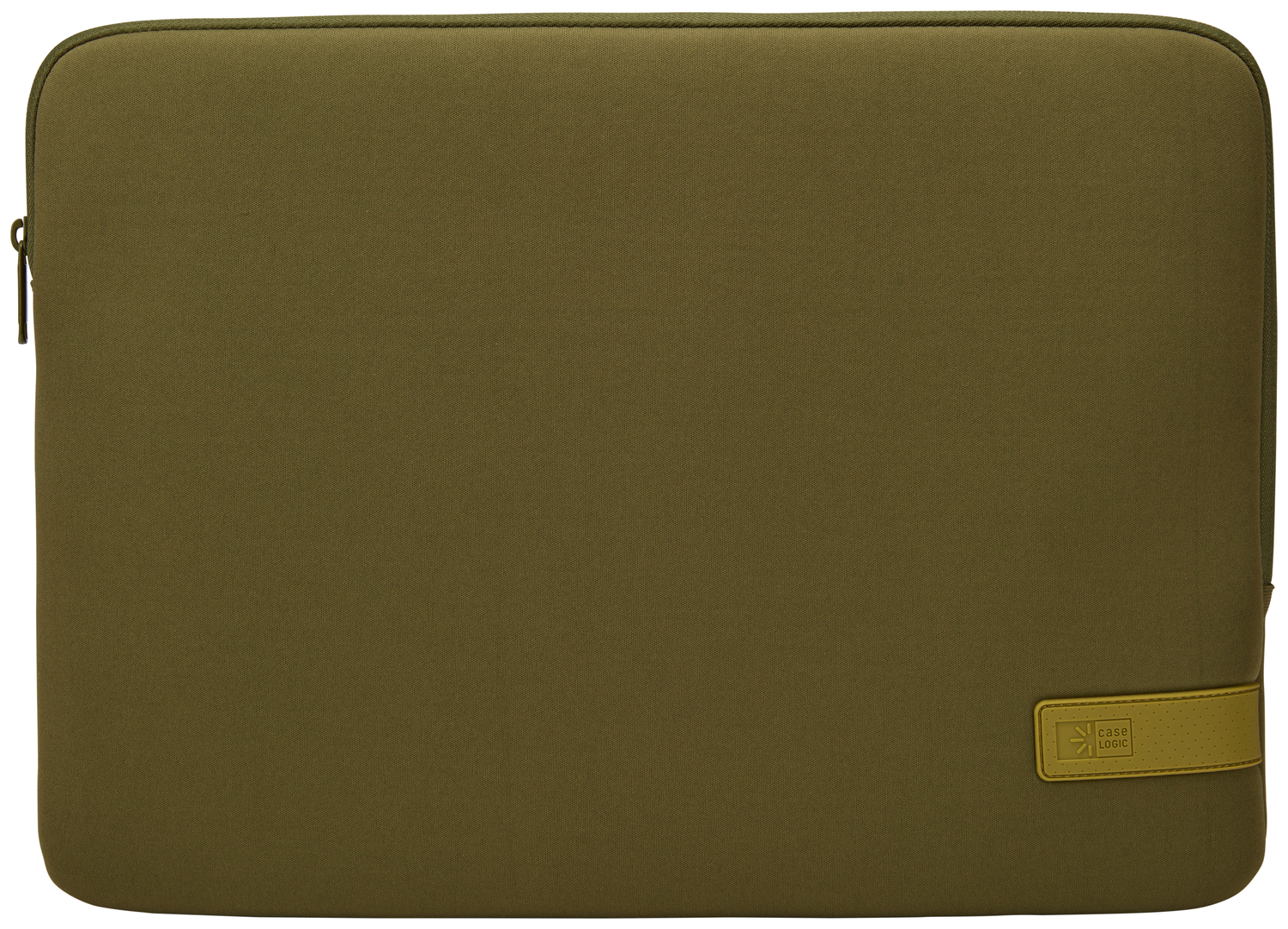 Olive green laptop sleeve with a Case Logic logo and a zipper.