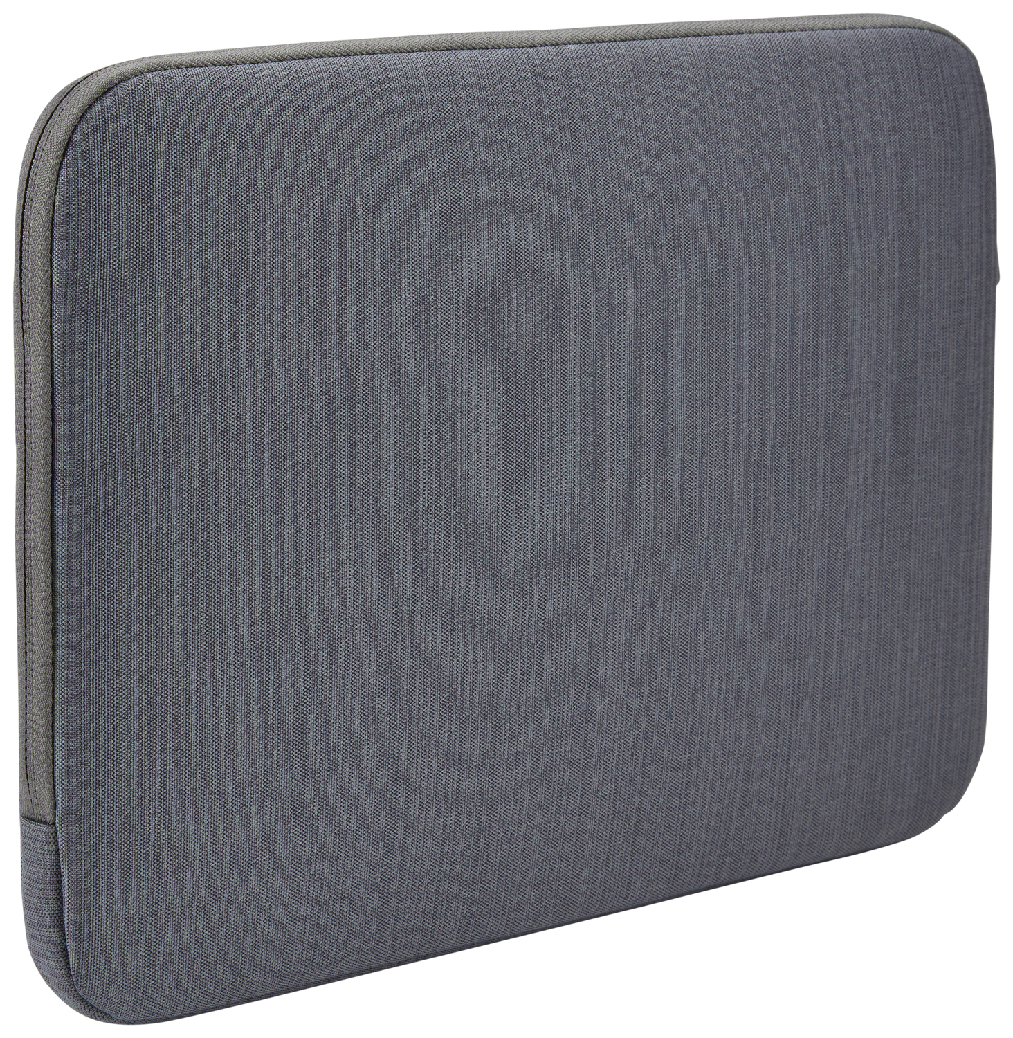 Gray laptop sleeve. The sleeve is rectangular, with a zipper on one side.
