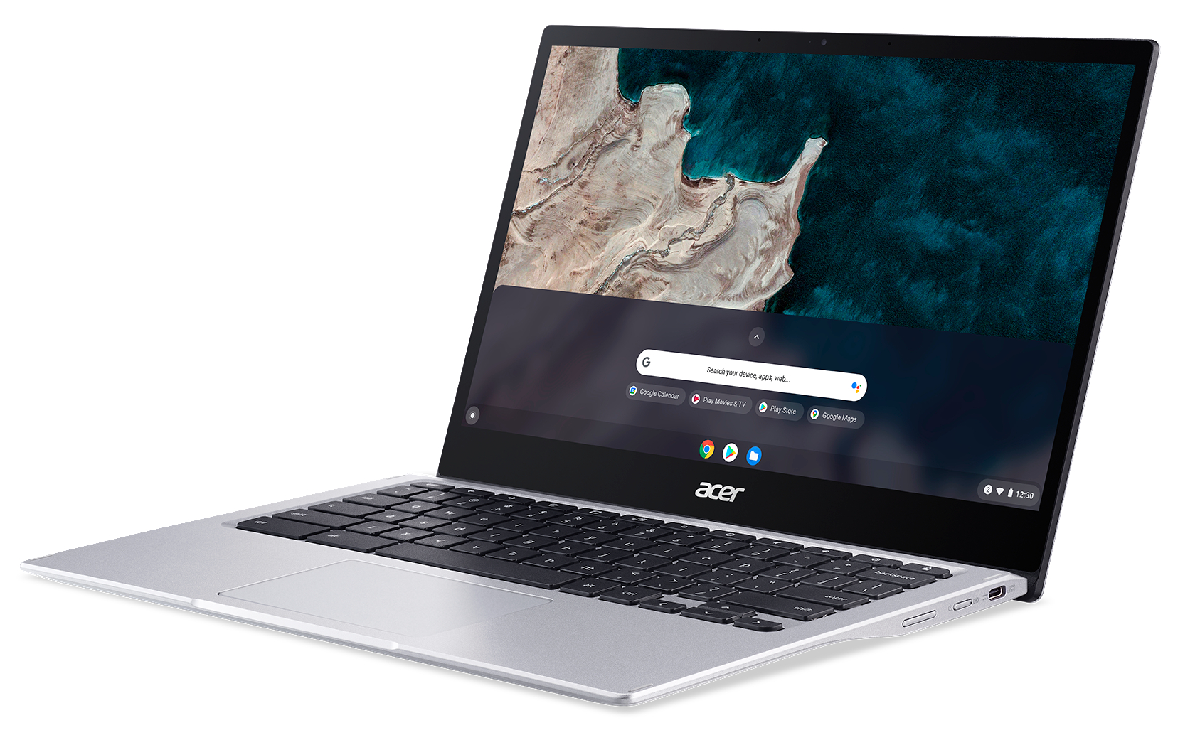 Adreno™ 7c Silber Zoll Prozessor, 513 ACER Google Chrome Onboard Tastaturbeleuchtung, mit mit 64 Display eMMC, Graphics, 13,3 RAM, Chromebook, GB Spin Chromebook Touchscreen, Qualcomm OS (CP513-1H-S72Y) 4 GB