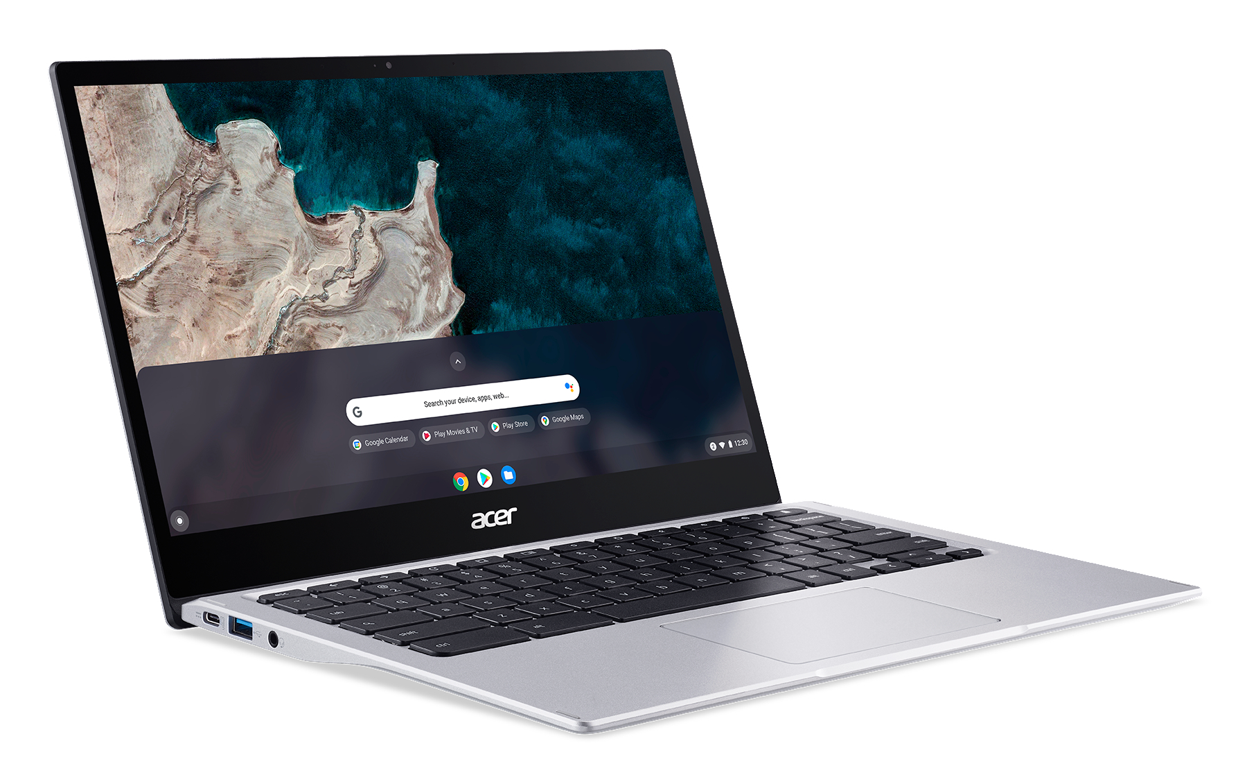 RAM, Spin Chromebook Tastaturbeleuchtung, 4 OS Graphics, mit mit Touchscreen, Zoll Chrome ACER Prozessor, GB Adreno™ Google Chromebook, 64 Silber eMMC, (CP513-1H-S72Y) Display Qualcomm 13,3 513 GB 7c Onboard