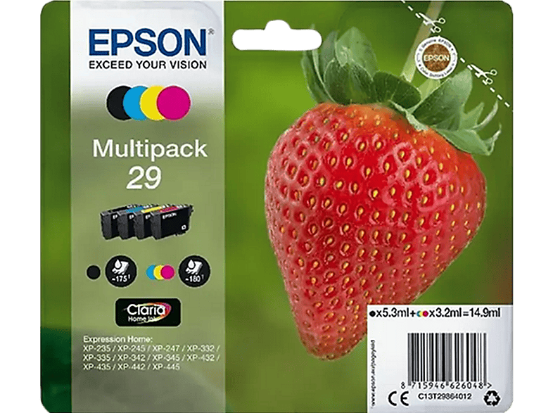 Pack Cartucho de tinta | Epson C13T29864020 Fresa, 29 CMYK